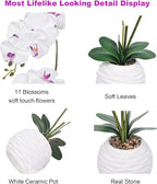 Artificial Potted Orchid Faux Phalaenopsis Silk Flowers Bonsai Realistic Arrangement in Ceramic Vase for Home Decoration Table Centerpiece, White