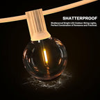 50FT LED G40 Globe String Lights White, Shatterproof Outdoor Patio String Lights 2200K with 50+2 Dimmable Edison Bulbs, Backyard Outdoor Hanging Lights, Bistro Waterproof for Balcony Party Wedding