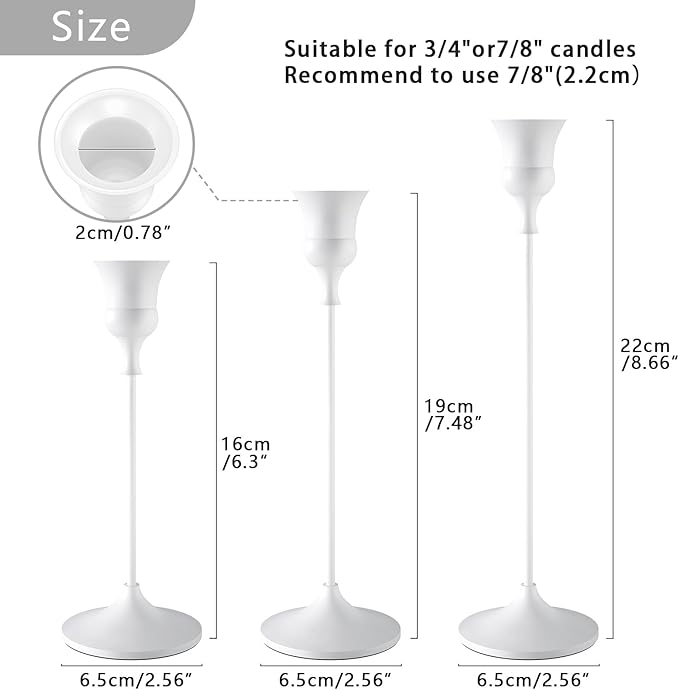 Candlestick Holders White, 6 Packs Taper Candle Holder for Candlesticks, Candle Sticks Holder Decor for Home Decor