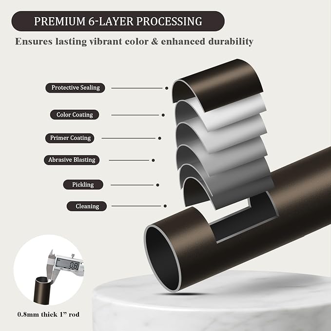 Oneach Brown Curtain Rods for Windows 66 to 120 Inch, 1 Inch Pole Adjustable Length Heavy Duty Metal Curtain Rod Set, for Outdoor Bedroom Kitchen Living Room (16 to 120 Inch)