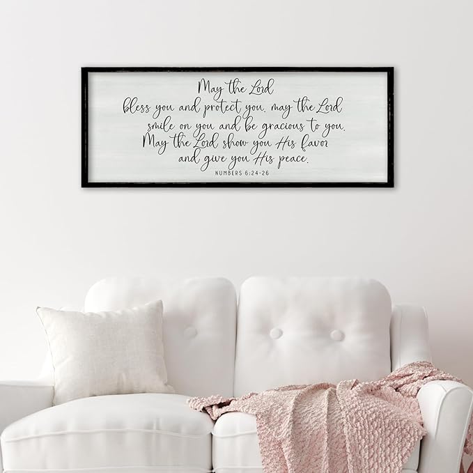 ZZJJHYWGQ Christian Wall Decor Numbers 6:24-26 Bible Verse Catholic Sign 40"×15" for Living Room Religious Scripture Art Christ Jesus Family Large Wooden Framed Home Hanging (Black)
