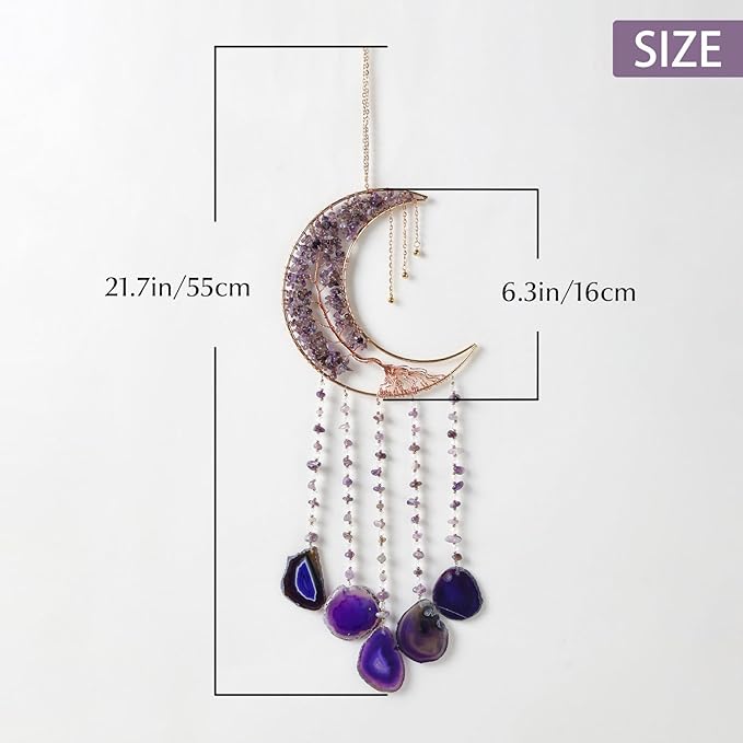 Agate Gemstone Dream Catcher 7 Chakra Tree of Life Dream Catcher with Rainbow Crystal Stones Handmade Dreamcatcher Wall Decor for Adults Boys Girls,Bedroom,Wedding,Garden,Bless Gift(Purple Moon)