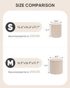 B FSOBEIIALEO Ottoman with Stroage, Round Sherpa Storage Ottoman Stool, Boucle Foot Rest 16.9"x16.9"x17.7"（Beige