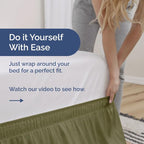 Wrap Around Dust Ruffle Bed Skirt - Sage Green - for King Size Beds with 12 Inch Drop - Elastic Strap - Adjustable Pleated Bedskirt with Brushed Fabric and Wrinkle Free - for Women, Men, Kids & Teens