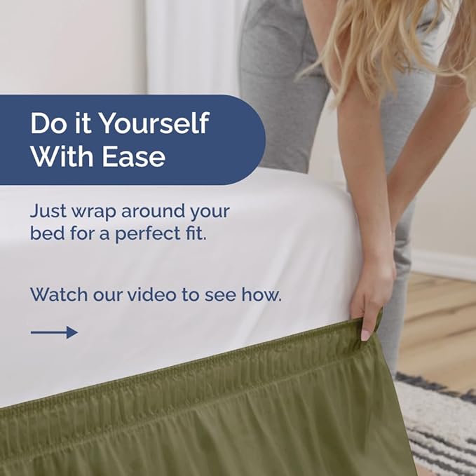 Wrap Around Dust Ruffle Bed Skirt - Sage Green - for Full Size Beds with 12 Inch Drop - Elastic Strap - Adjustable Pleated Bedskirt with Brushed Fabric and Wrinkle Free - for Women, Men, Kids & Teens