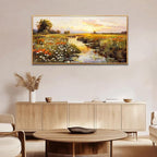 PHAOHUAXM Canvas Wall Art For Living Room Wall Decor For Bedroom Watercolour Painting Office Decoration Countryside Sunrise Scenery Wall Picture Printing Artwork Home Decor Wood Framed 24x48 In