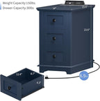 HIFYOBRO Narrow End Table Set of 2, 3 Drawers and Charging Station, Type-C & USB Port & Power outlets, Wooden End Table, Side Table with Storage for Living Room, Bedroom Nightstands