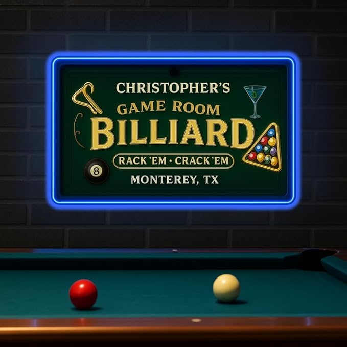 Personalized Billiards Neon Sign, Custom UV Printed Billiard LED Lights Signs, Decorative Wall Art, Lounge, Garage, Bar, Man Cave, Gaming Room Decor, Gifts For Men, Dad, Father, Friends