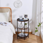 Dulcii Side Table, Round End Table with 3 Storage Shelves for Living Room, Bedroom, Nightstand with Steel Frame for Small Spaces, Industrial Round Sofa Table, Outdoor Accent Coffee Table, Rustic Brown