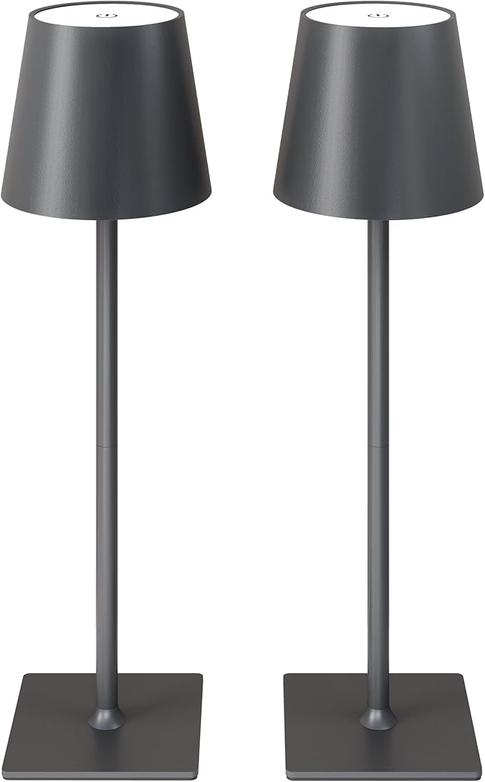2 Pack Cordless Table Lamps, 3 Colors Stepless Dimming, 5000mAh Rechargeable Battery LED Desk Lamp for Bedroom/Couple Dinner/Desk/Cafe/Dining Room/Terrace