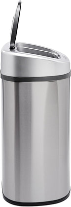 Amazon Basics Automatic Trash Can with Lid, Hands-Free, Stainless Steel, D-Shaped 80 l, 2 Bins