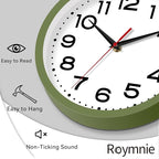 Wall Clock Silent Non-Ticking Modern Clock Battery Operated 8 Inch Small Classic Analog Decorative for Kitchen, Bathroom, Office, Bedroom, Home(Green)