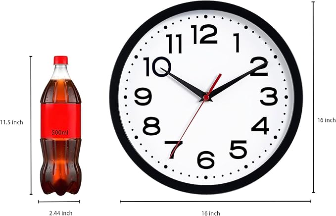 Wall Clock 16 Inch Silent Non-Ticking Modern Clock Battery Operated Classic Simple Minimalist Analog Decorative for Kitchen, Living Room,Office, Bedroom, Bathroom (Black)