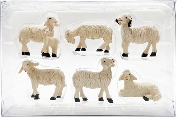 Miniature Garden Figurines Set of 6 Sheep Statues - Outdoor Decor Art for Fall Winter - Patio, Lawn, Yard Decoration - Housewarming Gift (Sheep)