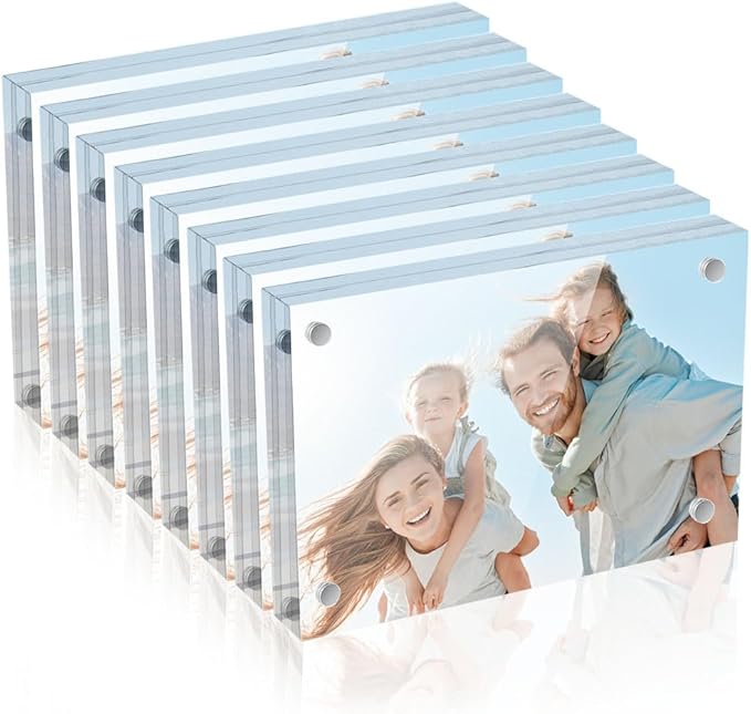 6 x 8 Acrylic Picture Frames 8 Pack, Clear Picture Frames Frameless Magnetic Photo Frames Double Sided Magnetic Photo Frame Self Standing Desktop Display Stand for Bedroom Living Room Home