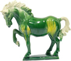 Ceramic Horse Sculpture -8 inch Hand Made Tang Tri-Color Cultural Art Piece,Museum Collection Inspired Home and Office Decor (Green)