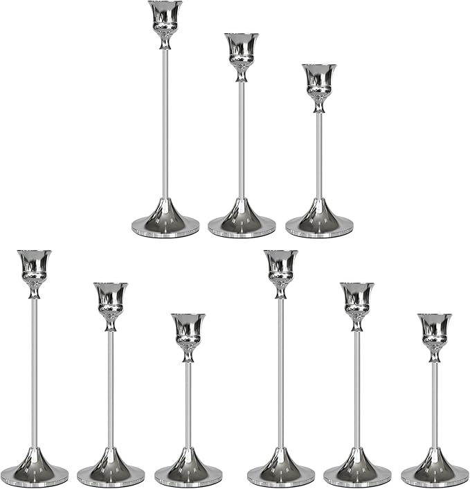 Candlestick Holders Silver, 9 Packs Taper Candle Holder for Candlesticks, Candle Sticks Holder Decor for Home Decor