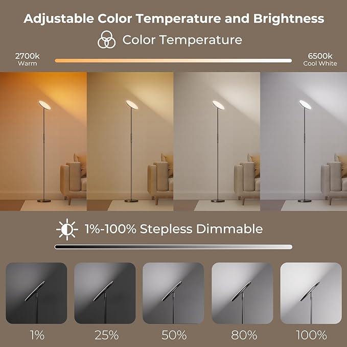 Smart Floor Lamp, 2800LM RGBWW Standing Lamps for Living Room with Smart App & Voice Control, 69.3in Torchiere Floor Lamps Color Changing, 350°Rotating LED Tall Lamp for Bedroom Office Gaming Party