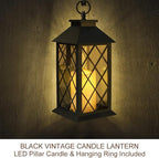 Bright Zeal 13.5" Black Vintage Candle Lantern with LED Pillar Candle and Timer - IP44 Waterproof Porch Light - Tabletop Lantern Decorative Outdoor
