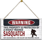 Warning Sign, Sasquatch Warning Wood Plaque Sign, Funny Door Signs, Decorative Wood Hanging Suspension Plaque, Farmhouse Wooden Wall Decor, Outdoor Hanging Wooden Signs