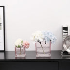 Square Flower Vases Set of 4, 3"x 3"x 3" Glass Vases for Centerpieces, Pink Vase for Flowers, Small Vase for Wedding, Party, Home Office Decoration