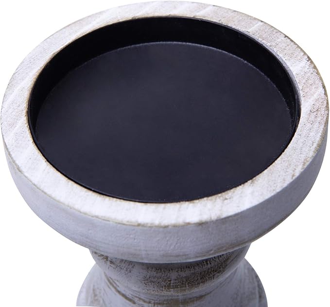 NIKKY HOME Pillar Candle Holder Set of 3 - Farmhouse Wood Candle Stand, Mantle Decor Centerpieces for Fireplace, Living or Dining Room Table, Distressed White