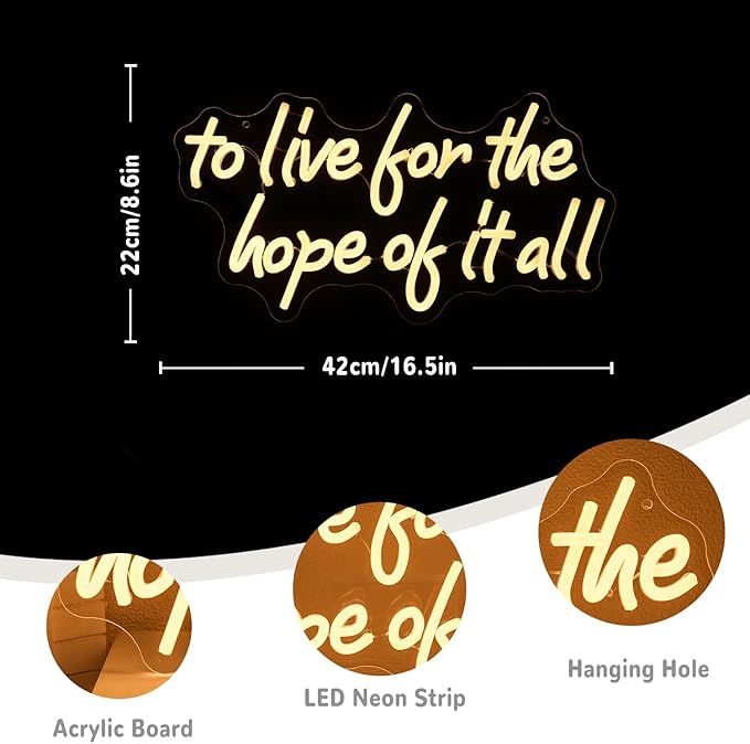 To Live For The Hope Of It All Neon Sign Letter Neon Light Warm White Led Neon Signs for Calssroom Hospital Bedroom Decoration