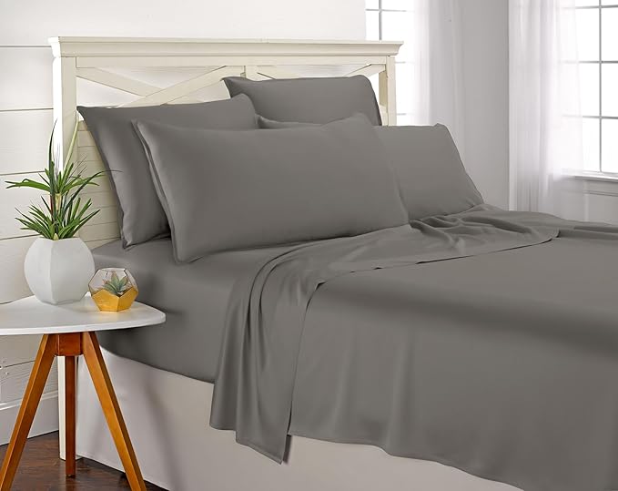 Queen Sheets by Pure Bamboo, Genuine 100% Organic Viscose Derived from Bamboo Bed Sheet Set, Luxuriously Soft & Cooling, Double Stitching, Lifetime Quality Promise (Queen, Graphite)