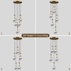 Raindrop 5 Light Cluster Pendant Light, Brass High Ceiling Chandeliers Adjustable, Living Room Pendant Light, Foyer Chandeliers, Stairwell Pendant Lights,E12 Including Bulb