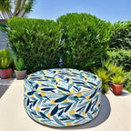 LVTXIII Outdoor/Indoor Inflatable Stool Ottoman, All Weather Patio Footrest Pouf, Portable Round Ottoman for Patio Garden, Camping or Home, D21xH9 Inches, Blue Leaves