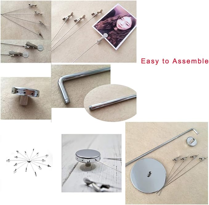 Mollytek Desktop Photo Holder With Clips Postcard Gift Card Picture Display Stand Decor Photo Tree Stand for Table Display Carousel Romantic Design with Plated Wire and 12 Photo Metal Clips