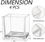 Square Glass Vases Set of 4, 5" x 5" x 5" Clear Flower Vases for Centerpieces, Square Vase for Flowers, Small Vase for Wedding, Party, Home Office Decoration
