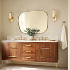 ANDY STAR 30"x40" Asymmetrical Wall Mirror，Brushed Gold Irregular Bathroom Mirror with Stainless Steel Metal Frame, Large Wall-Mounted Mirror for Bathroom, Entryway (Horizontal/Vertical)