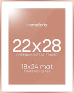 Homeforia 22x28 Rose Gold Picture Frame, High End Metal 22x28 Poster Frames with Mat 18x24 inch Photo, 22 x 28 Thin Frame Matted to 18 x 24 Print, 28x22 Large Frame, Tempered Glass, Wall Kit, Set of 1