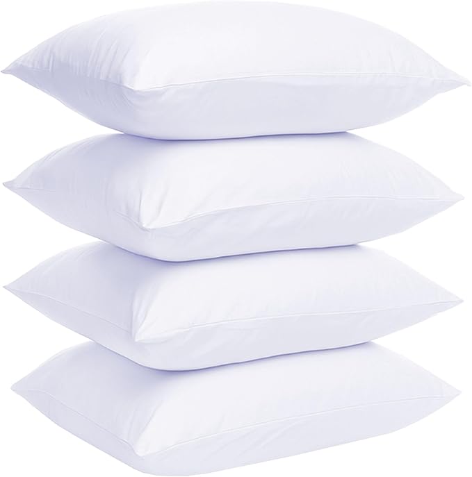GOLD TEXTILES White Throw Pillows Insert (Pack of 4) Polyester Sham Stuffer Throw Pillow - Lightweight Square Indoor Decorative Pillows - Bed and Cushion Couch Pillows (4, 12 X 20)