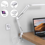 LED Desk Lamp for Home Office, Clamp-On with 3 Light Modes | 14W Adjustable Brightness 5000K Eye-Caring Lighting for Study/Bedroom/Computer Desk (White)