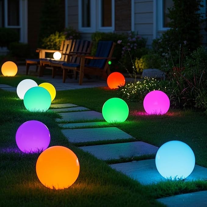 10-Inch LED Ball Light, Rechargeable Dimmable LED Glowing Orb Light w/Remote, 16 RGB Color Changing Globe Floor Lamp, Indoor/Outdoor Waterproof Mood Lamp for Home Lawn Party Pool Decor