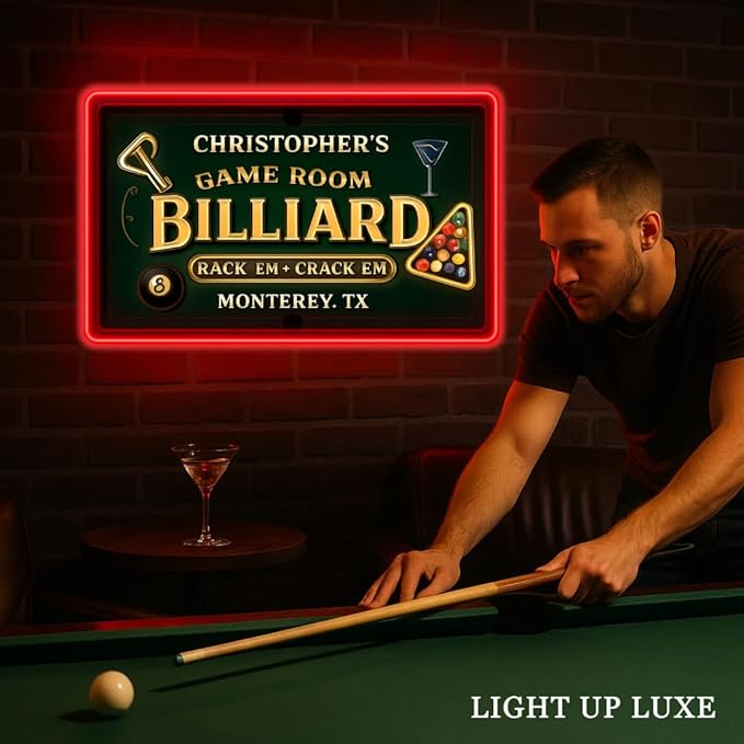 Personalized Billiards Neon Sign, Custom UV Printed Billiard LED Lights Signs, Decorative Wall Art, Lounge, Garage, Man Cave, Bar, Gaming Room Decor, Gifts For Men, Dad, Father, Friends