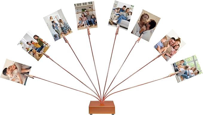 Photo Tree Holder Clip Cube Base,8 - Branch Money Trees Gift Card Holder with Clips,Picture Holder Stand for Christmas Wedding Greeting Birthday Party Gift Rose Gold