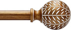 Gold Curtain Rods for Windows 66 to 120 Inch,1'' Diameter Drapery Rods with Imitation Wood Grain Leaf Pattern Finials,Boho Adjustable Heavy Duty Curtain Rods Set,36-120'',Antique-Gold Wood