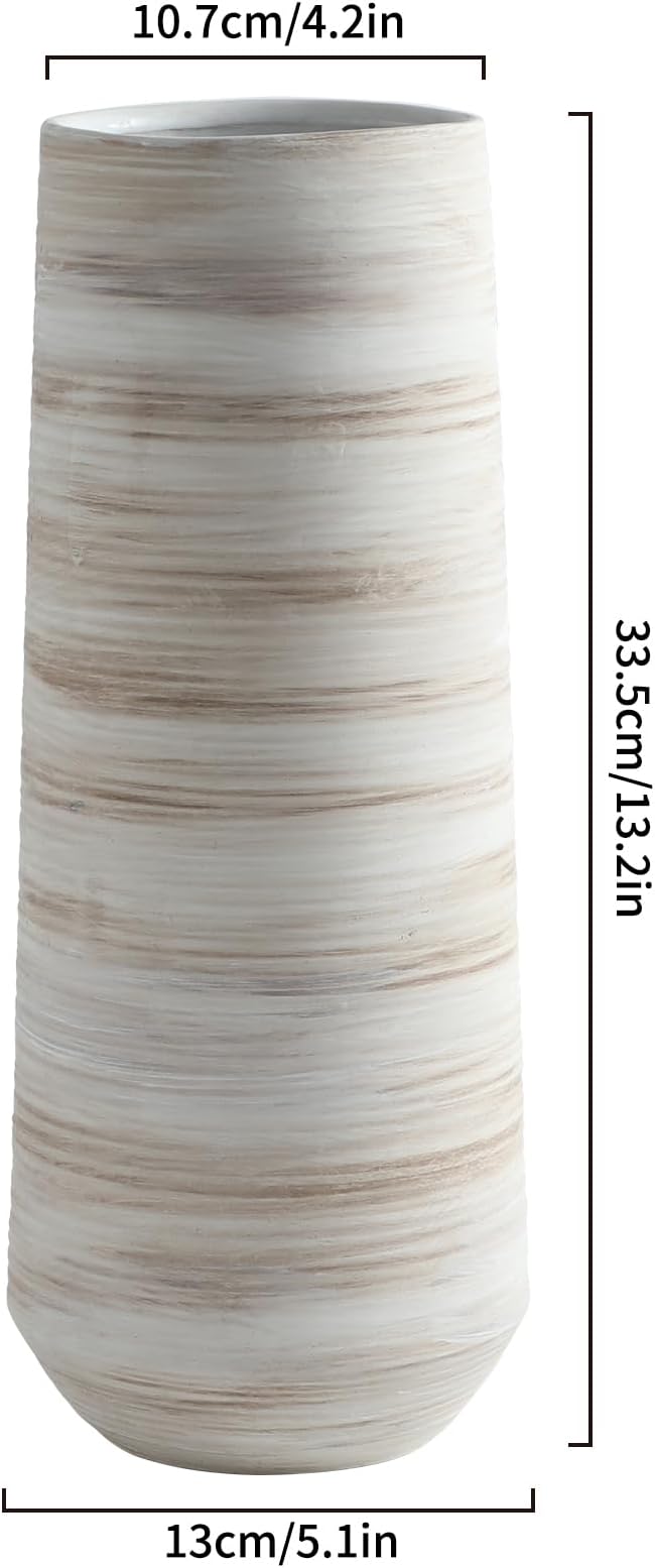 ALMA White Vessel 13 Inch Tall, Large Floor Vase for Wedding and Housewarming|Ceramic Pampas Grass Vase in Minimalist Modern Home Decor, Aesthetic Room Decor, Shelf Decor
