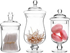 MyGift Clear Glass Apothecary Jars with Lid, Decorative Footed Vase, Candy Buffet Containers, Set of 3