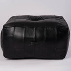 Square (Jumbo) Shaped Buffalo Leather Handmade Eco-Friendly Black Pouf - Square Pouf, 26"x26"x14", Geometric Pouf, Buffalo Leather Pouf, Recycled Cotton Filled Stuffed Pouf, Seating Pouf PF25
