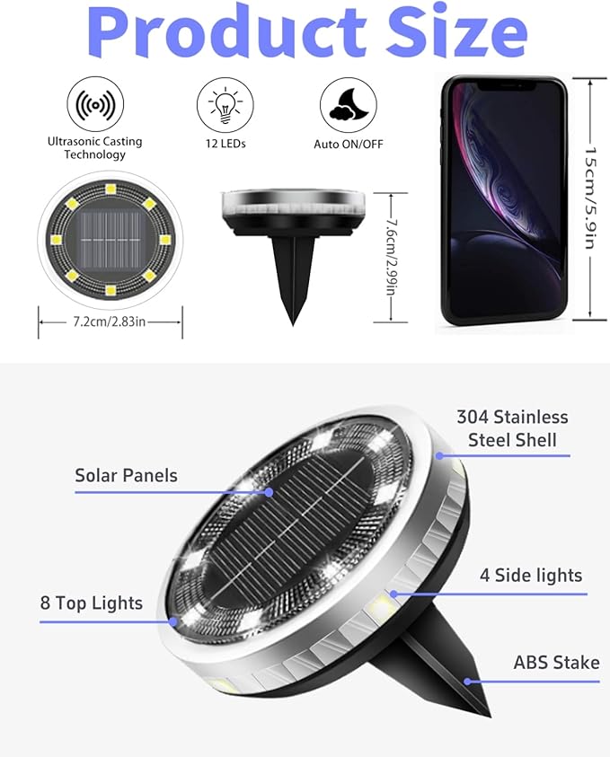 Solar Ground Lights Outdoor 26 Pack Waterproof, Upgraded Solar Garden Lights with 4 Side Light, Stainless Steel Solar Powered Disc Landscape Light for Walkway Pathway Lawn Yard Patio Deck-Cool White