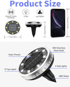 Solar Ground Lights Outdoor 12 Pack Waterproof Upgraded Flat Solar Garden Lights with 4 Side Light Stainless Steel Solar Powered Disc Light for Walkway Pathway Landscape Lawn Yard - Cool White