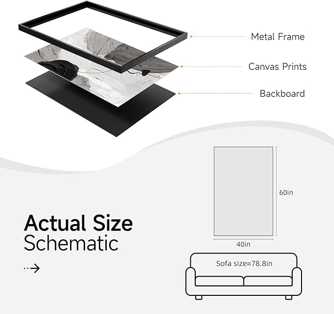 Large Framed Black and White Modern Abstract Vertical Wall Art for Living Room, Canvas Prints Paintings Artwork for Walls, Minimalist Gray Pictures for Hallway Stair Office Wall Decor 40x60 In