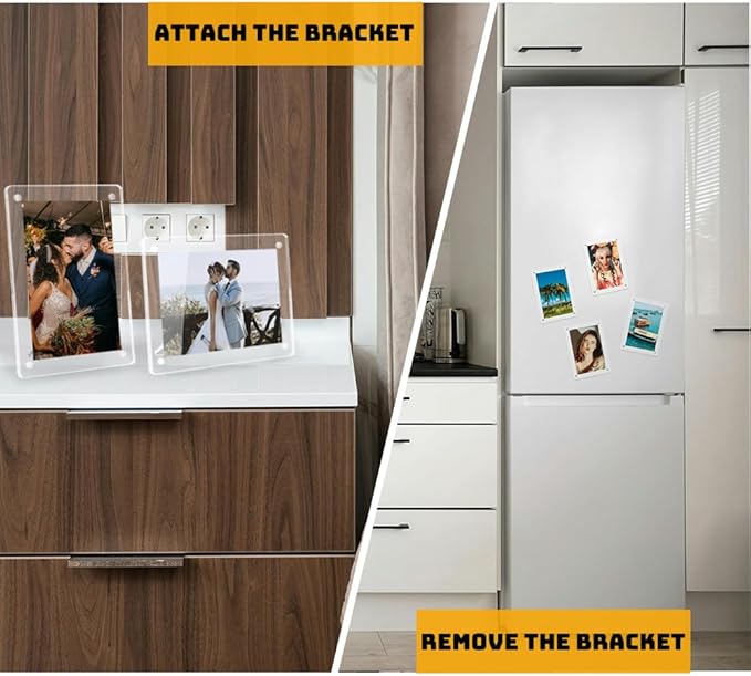 5x7 Picture Frame Clear Acrylic Magnetic Tabletop Photo Frame Frameless with Removable Magnetic Stand for Home/Office Desk/Table Picture/Note Display, 2 Pack (Clear, 5 * 7 in)