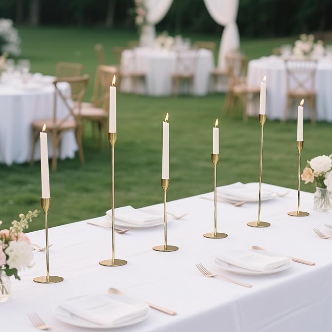 Taper Candle Holders, Set of 6 Candlestick Holders for Table Centerpieces, Weddings, Parties, Anniversaries and Home Decor, Elegant Candle Holders (Gold)