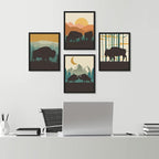 SIGNWIN Framed Country Farmhouse Vibrant Bison Wall Art, Set of 4 Silhouette Animals Wall Decor Prints, Wilderness Nature Wall D¨¦cor for Living Room, Bedroom - 12"x16" Black