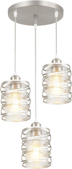 Pendant Lights Kitchen Island Brushed Nickel Pendant Light Kitchen Island Lighting, 3-Light Pendant Light Fixtures with Clear Glass Shades Spiral Iron Cluster Dining Room Light Fixture